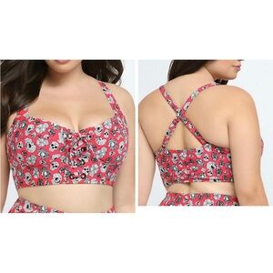 Torrid Red Sugar Skulls Print Faux Lace Up Underwire Bikini Swim Top 2x